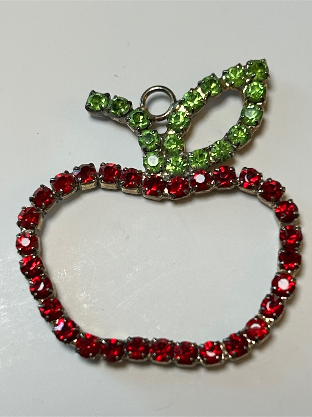 Vintage Sparkling Rhinestone apple-shaped pendant red and green stone accents
